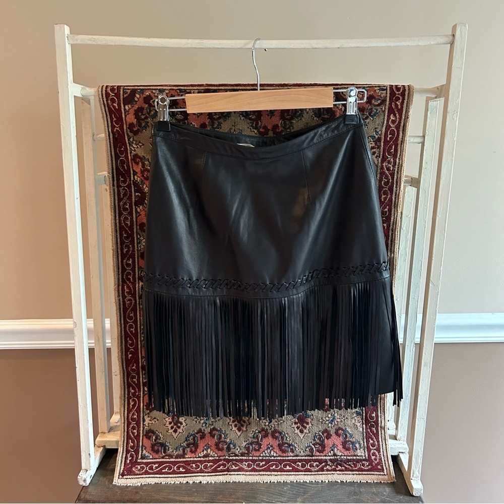 L'AGENCE Black Fringe Leather Skirt